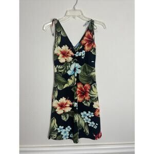l’ette, floral print black mini dress, size m